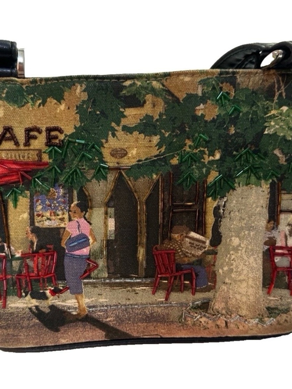 Canvas Paris Street Scene Satchel in Multi-Color
